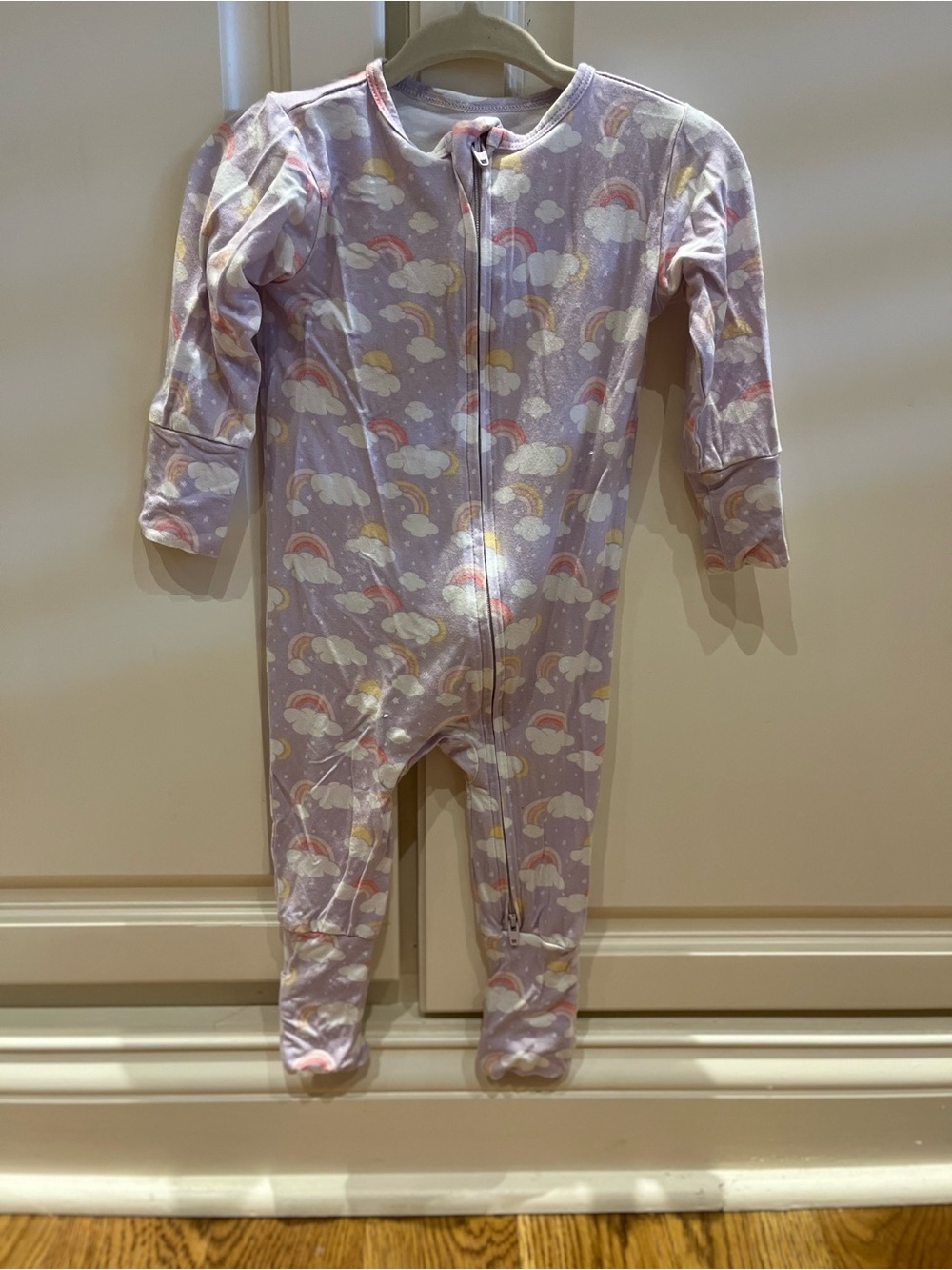 Lilac Rainbow & Cloud Footed One-Piece Pajama for Kids